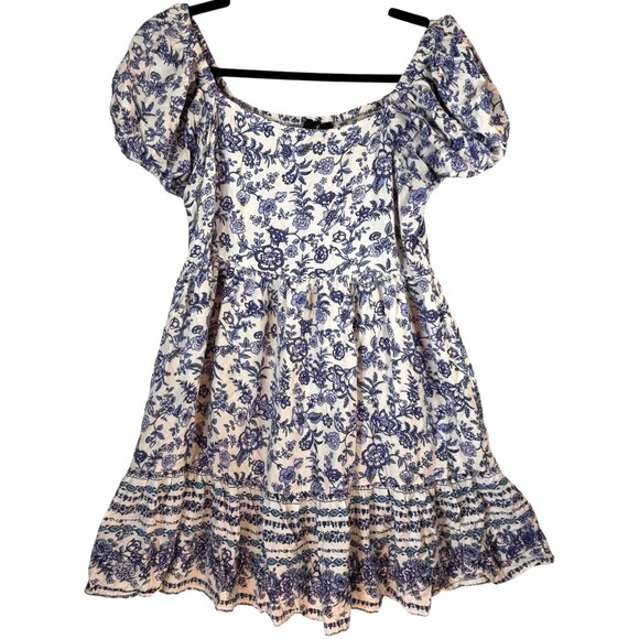 Angie Dress Large Short Sleeve Blue Floral Baby Doll Cottagecore Travel Mini - Picture 5 of 10